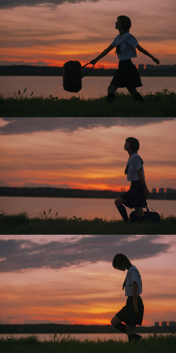 落日少女写真
