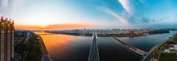晚霞映锦城-锦州市区航拍