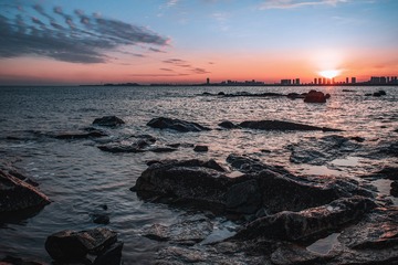 海静待落霞-锦州湾