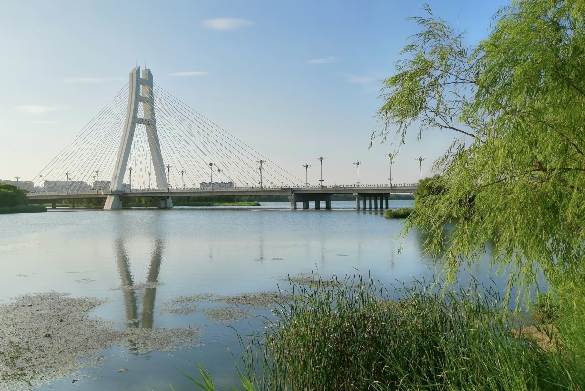 安丘大汶河青云大桥吊桥夕阳倒影新打卡地风景