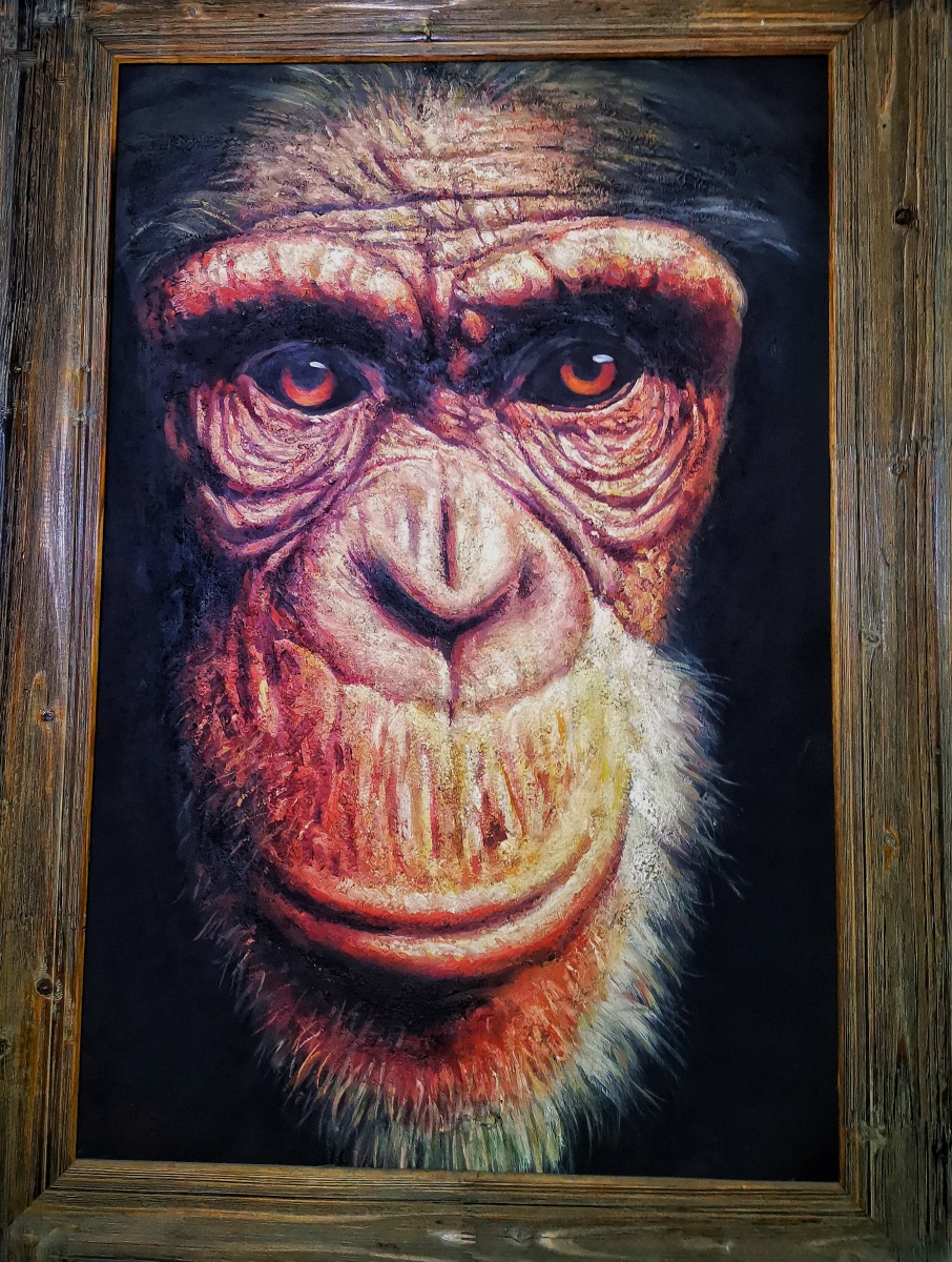 油画猩猩艺术品壁画装饰字画画卷书画画室