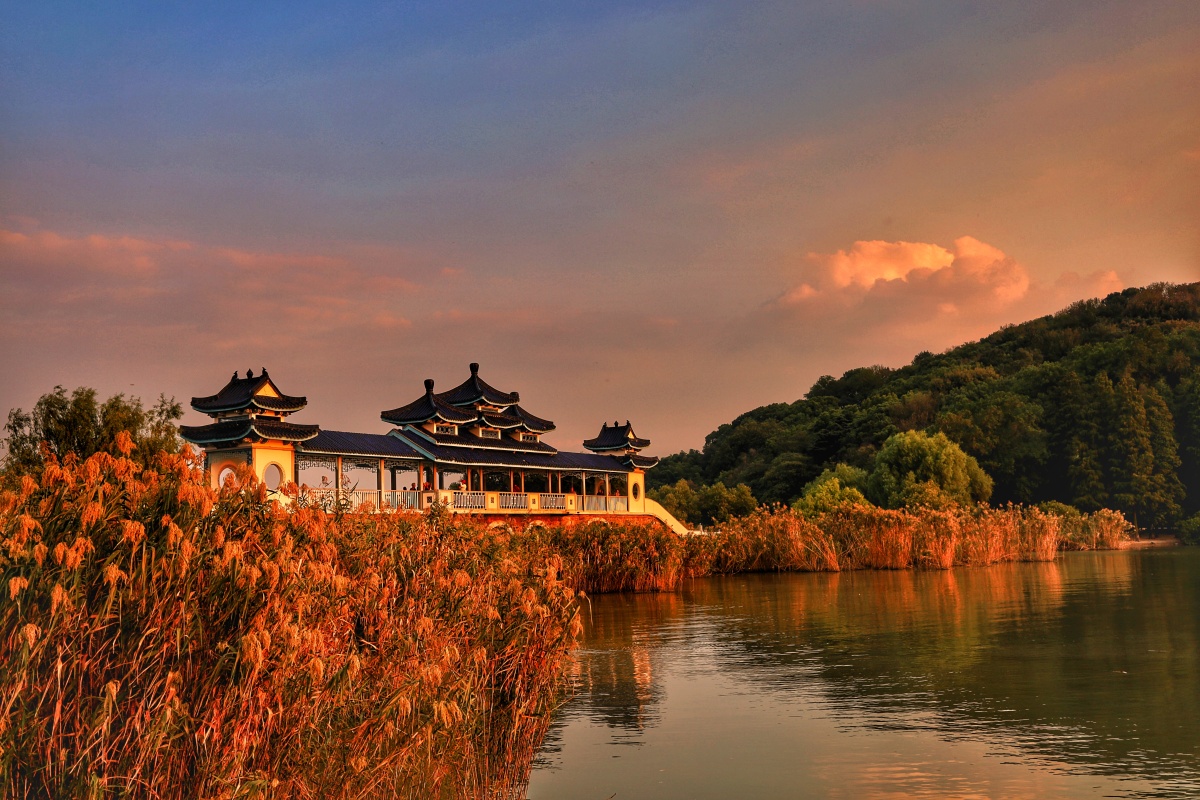 无锡太湖仙岛日落时分