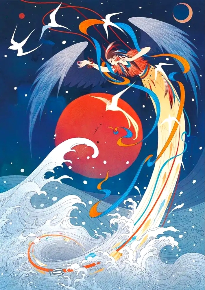 精卫填海雪鱼绘画作品欣赏