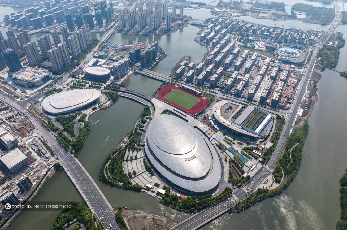 2022杭州亚运会前瞻航拍绍兴奥体中心体育馆将承办亚运会五人制篮球