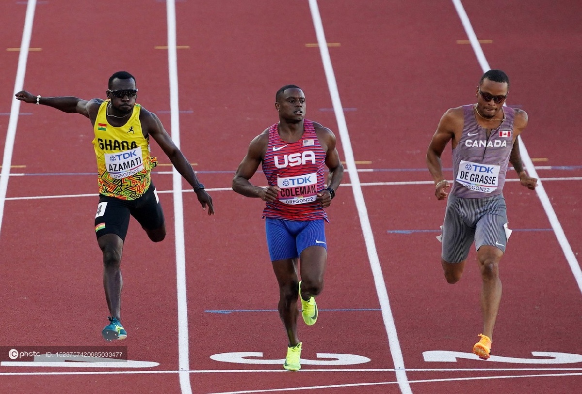 2022尤金田径世锦赛男子100预赛:卫冕冠军科尔曼以10秒08小组第一晋级