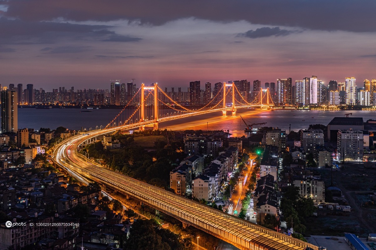 独家武汉市鹦鹉洲长江大桥夜景