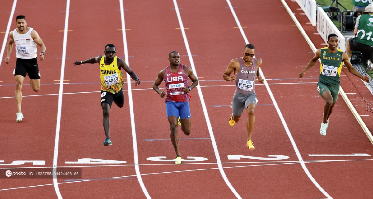 2022尤金田径世锦赛男子100预赛:卫冕冠军科尔曼以10秒08小组第一晋级