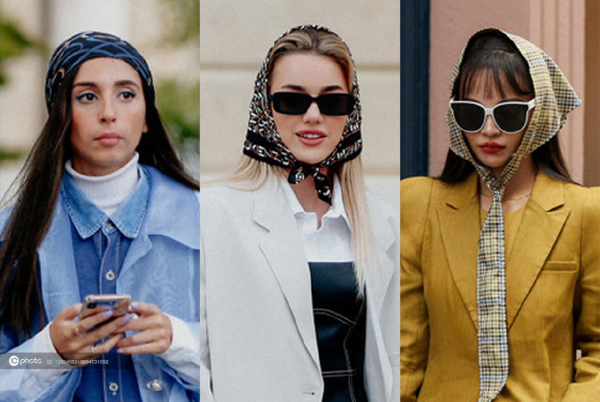 奶奶头巾复古回潮法式风情的丝巾包头系法超显脸小