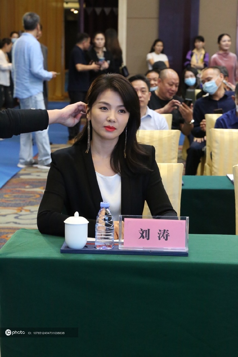 42岁刘涛参加研讨会 一袭西装女总裁范儿