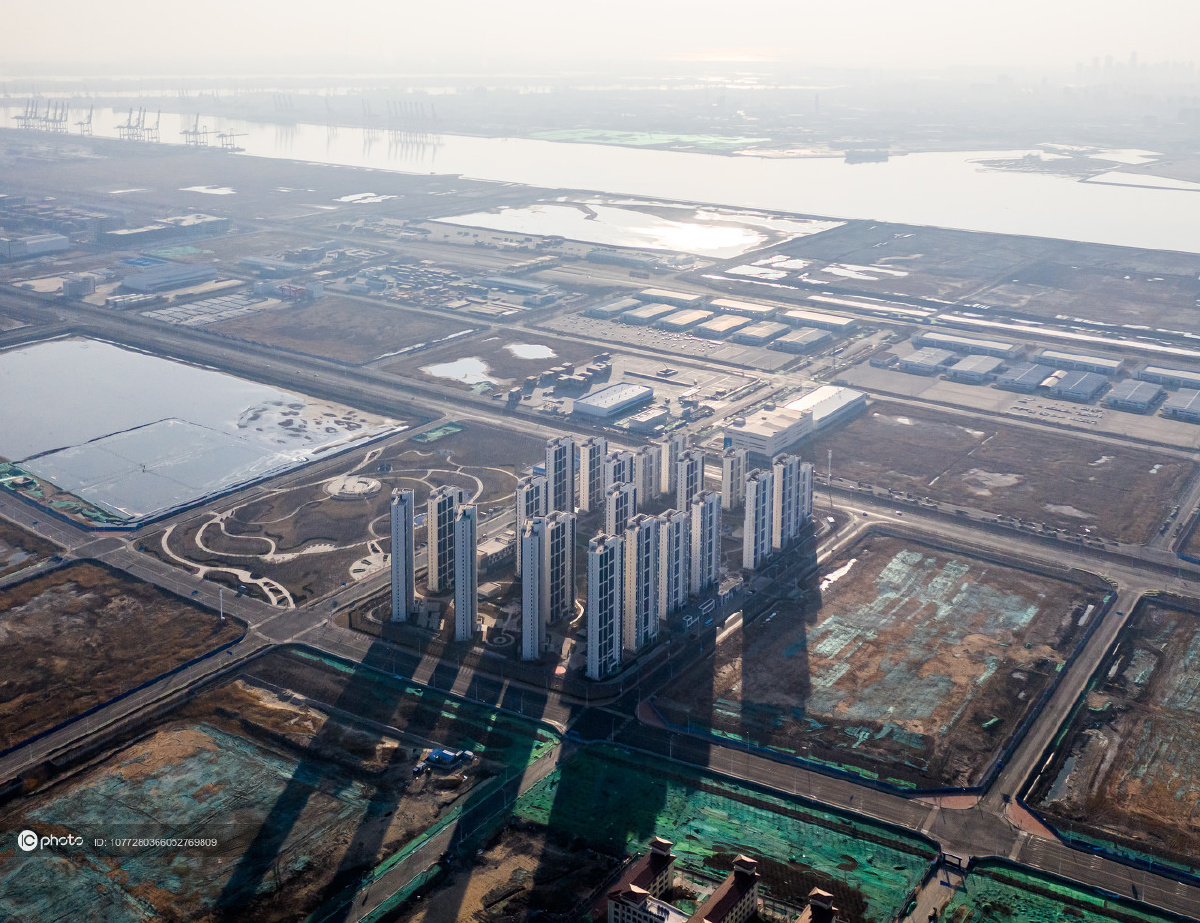 航拍瞰海轩小区位于天津市滨海新区东疆港保税港区