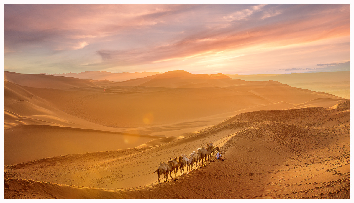 大漠孤烟夕阳中