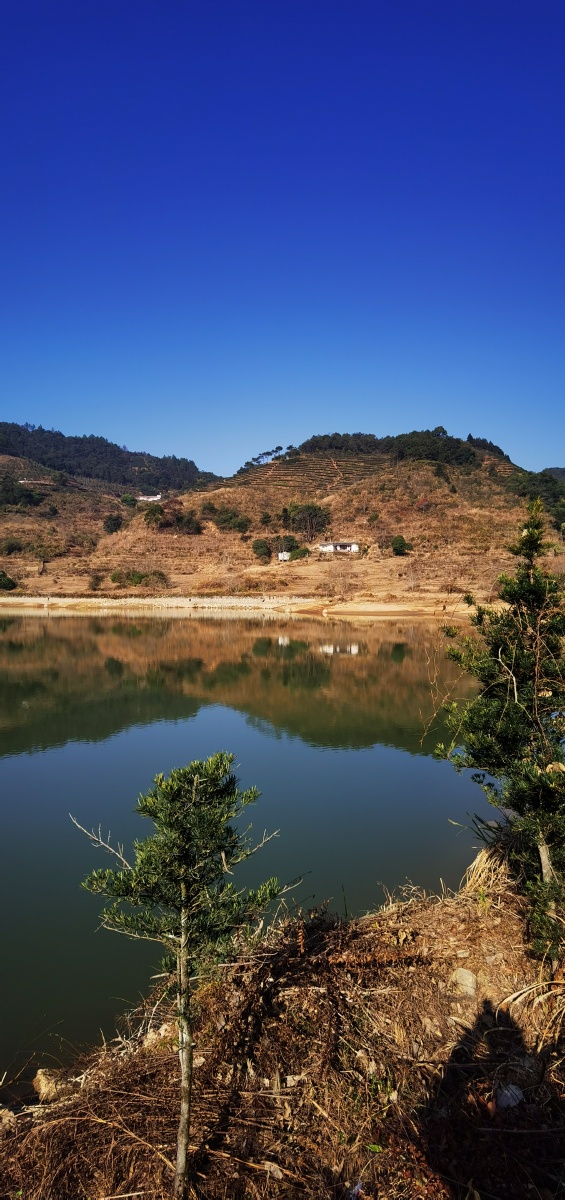 永春县石鼓镇山门水库正值枯水期晨光中展现着它秀丽的身姿