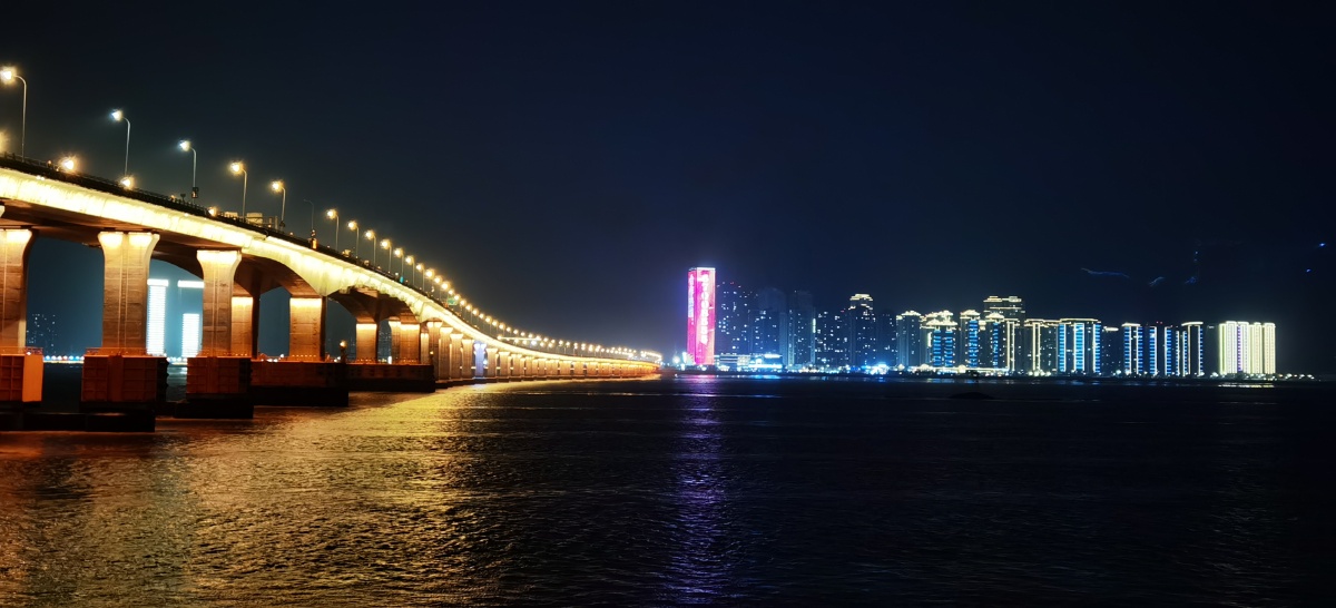 瓯越大桥夜景拍摄温州市鹿城区瓯江路