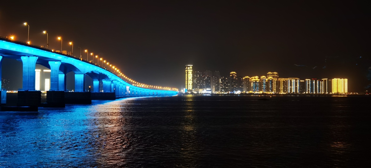 瓯越大桥夜景拍摄温州市鹿城区瓯江路