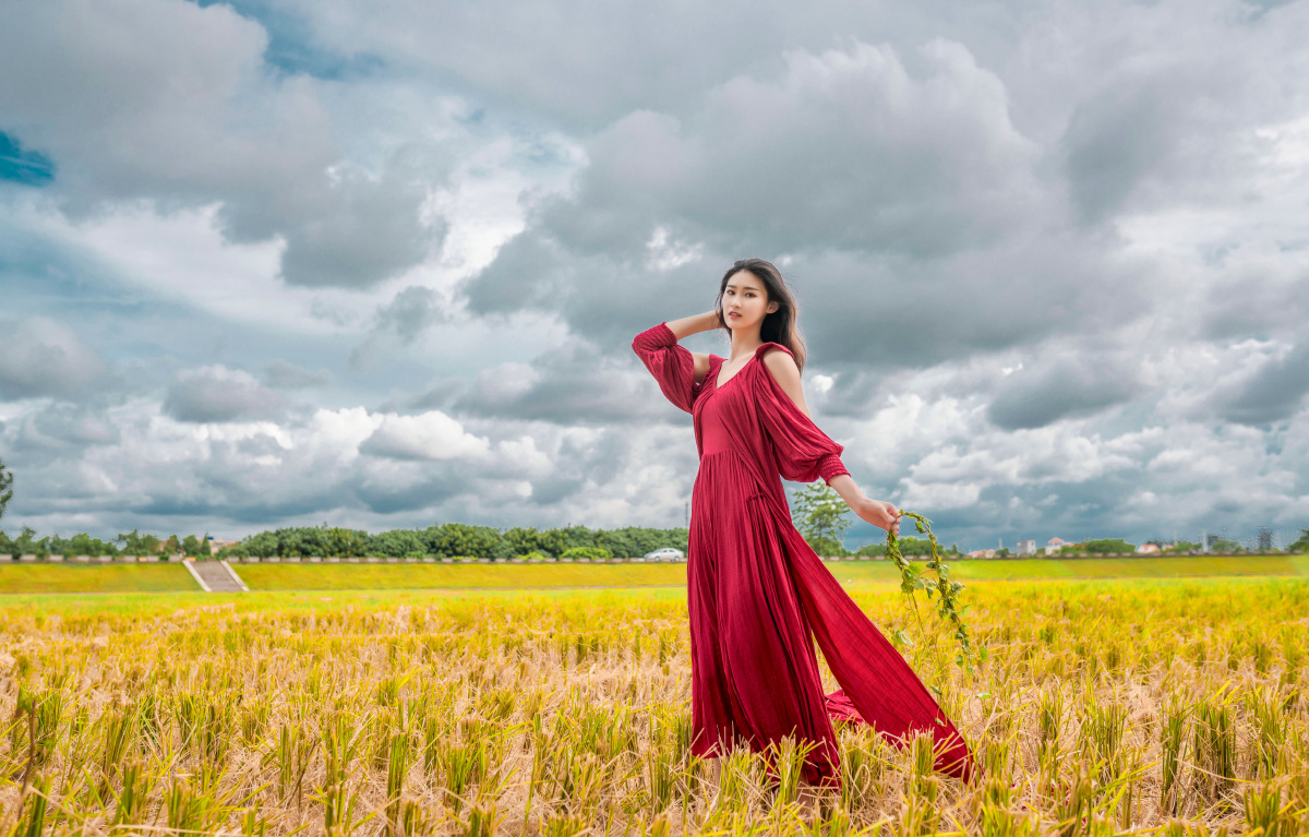 稻田人像镇湖相思街田园风光
