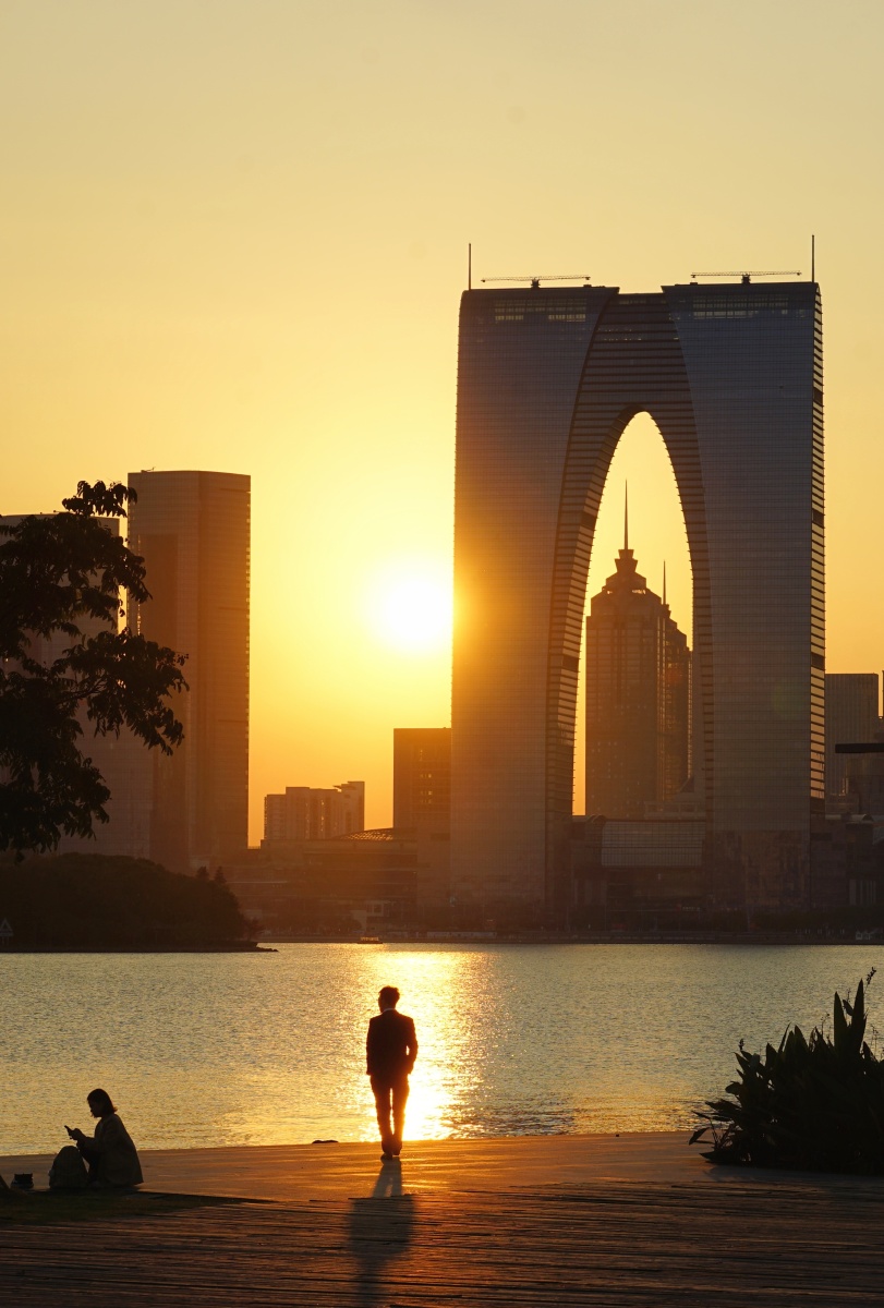 苏州金鸡湖畔夕阳无限好