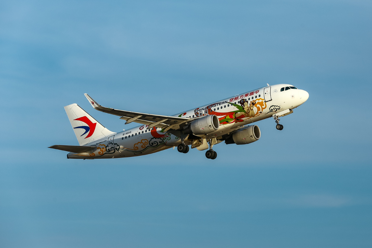 飞天女神版画的东航飞机