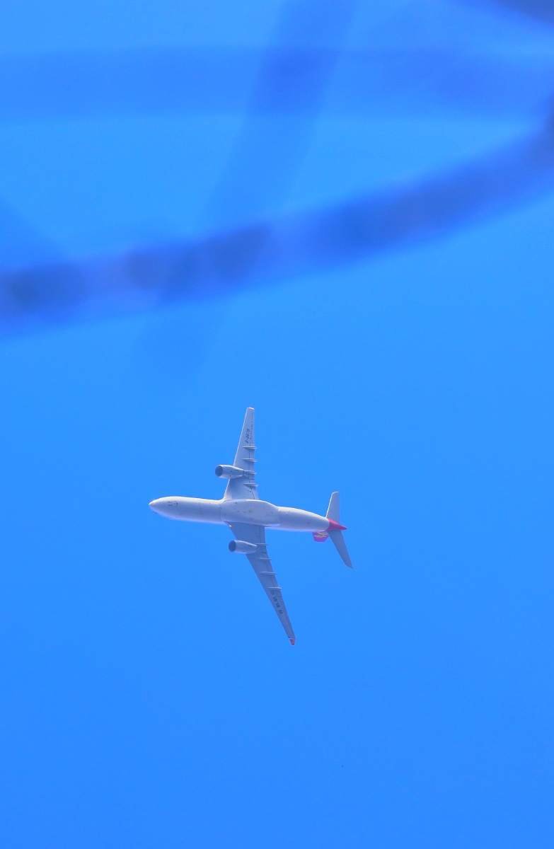 蓝蓝的晴空万里下76不一样的飞机在天空飞行的样子拍摄地标金沙滨河