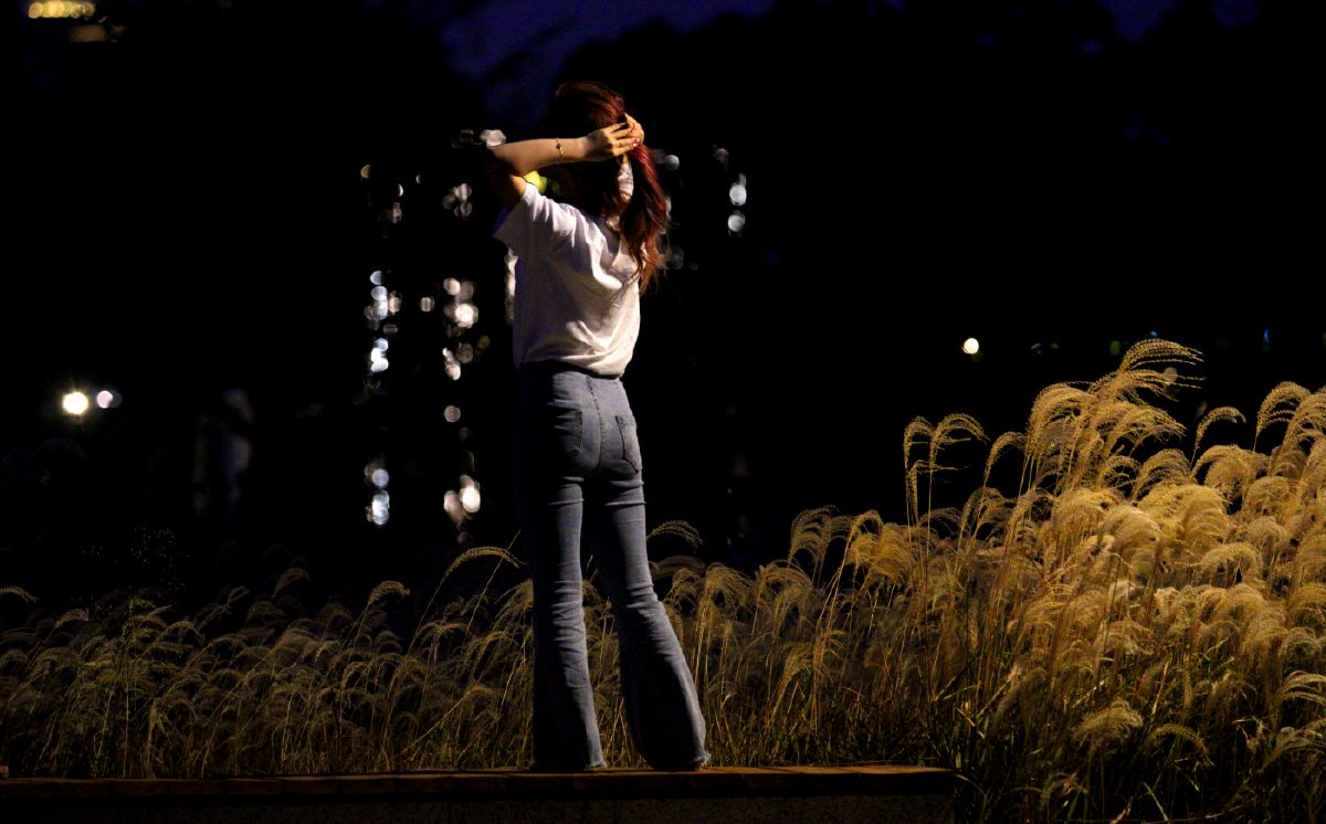 夜晚公园的女孩