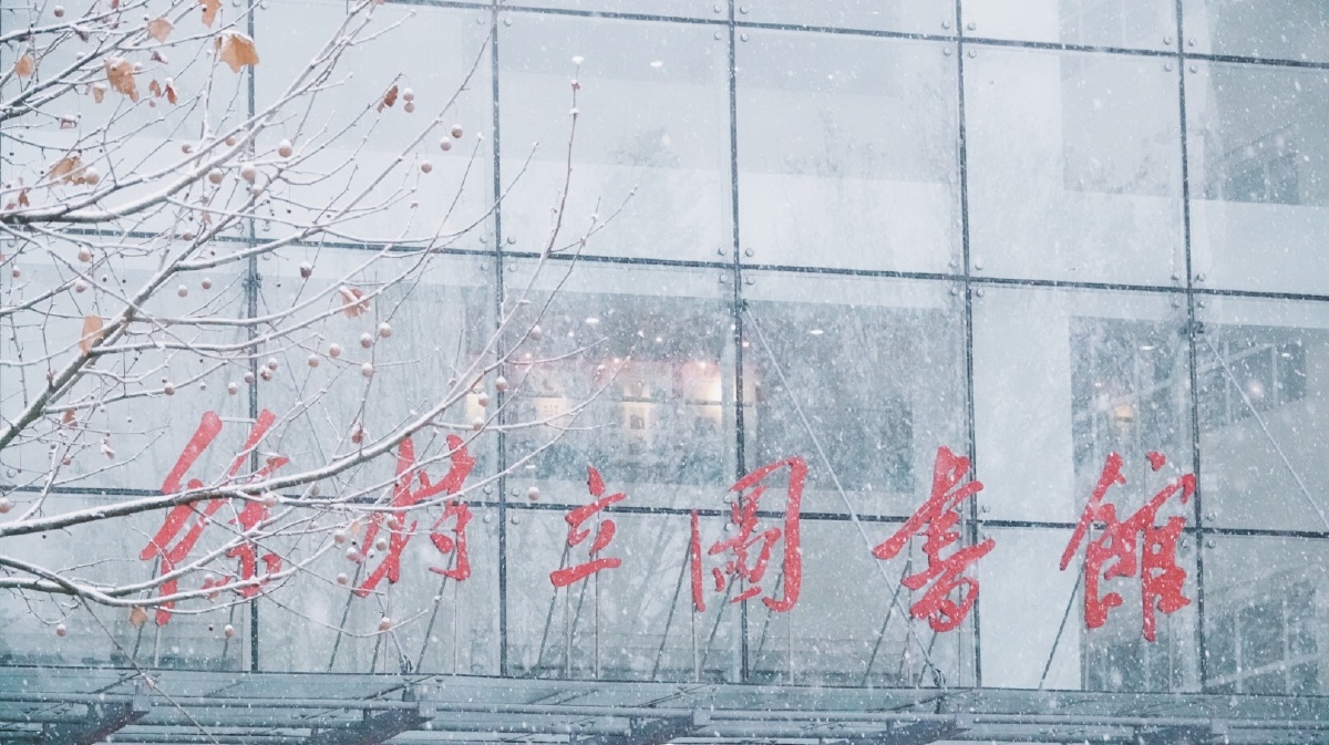 理·工德·学一桥通两院徐特立老院长格言校训大雪纷飞,图书馆给予你