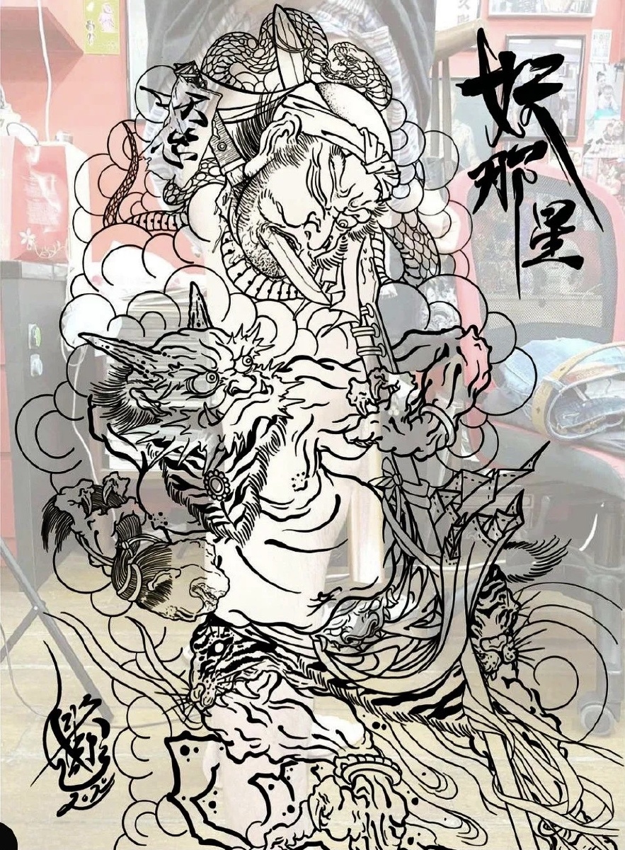 满背花臂效果图