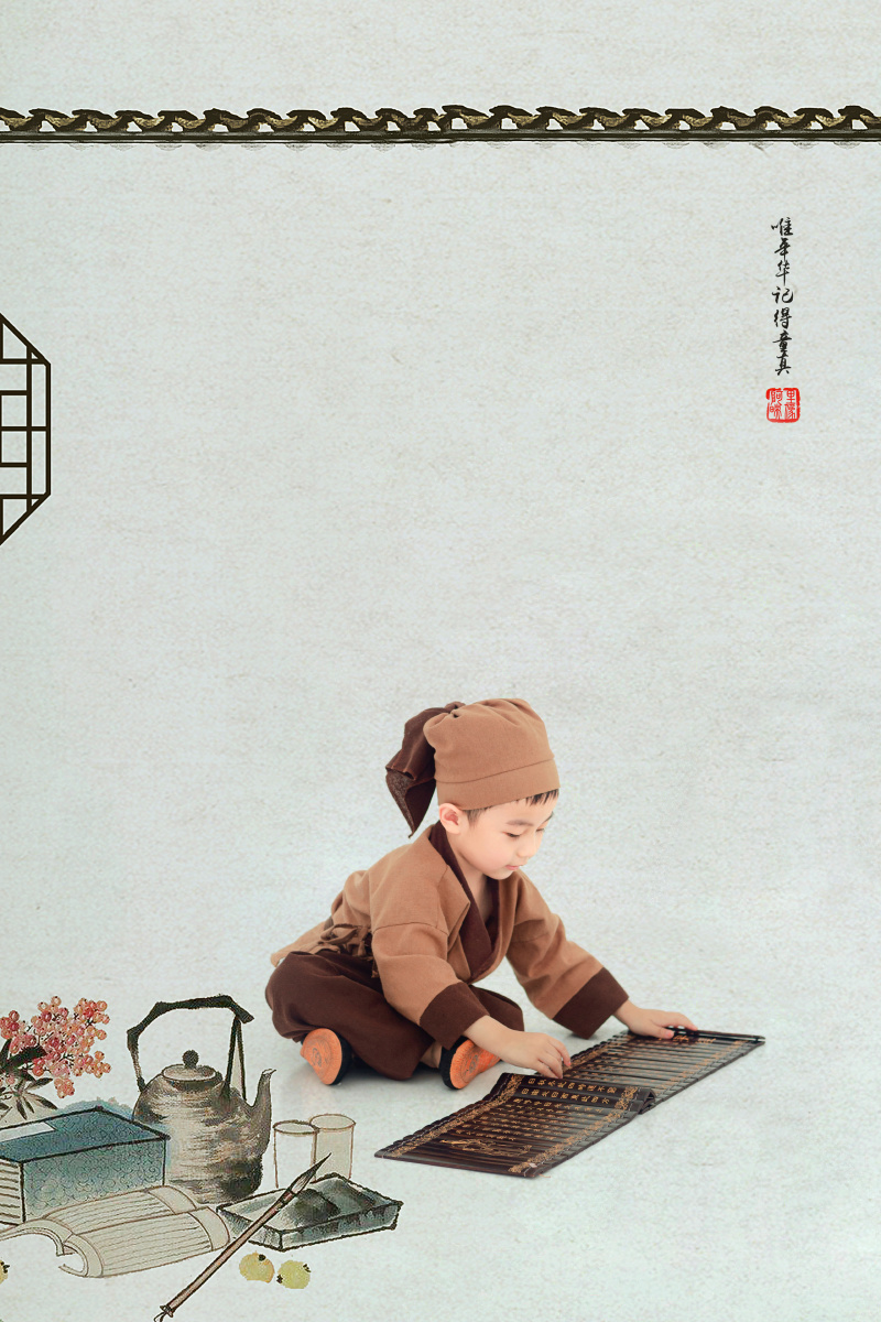 邦洛61视觉摄影儿童周岁工笔画小书童呢还是店小二