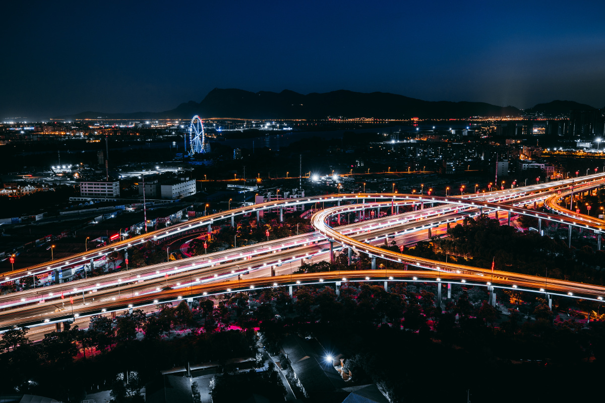 俯拍城市立交桥夜景