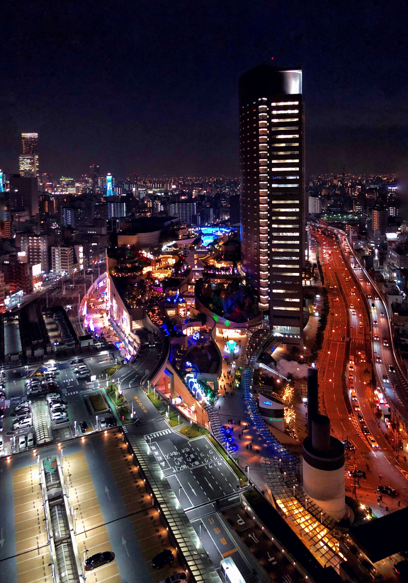 日本大阪夜景霓虹灯城市航拍