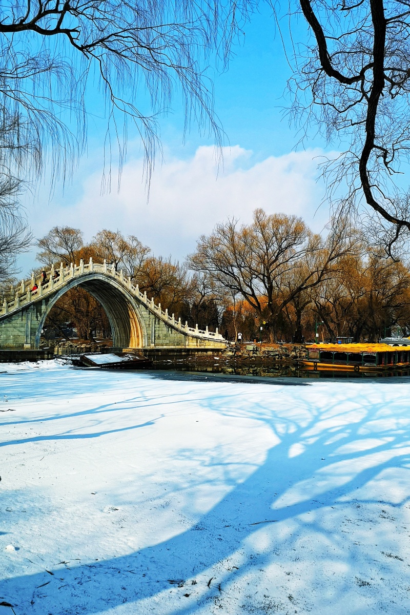 2020年2月2日适逢北京下雪雪后去颐和园西堤散步手机随拍玉带桥