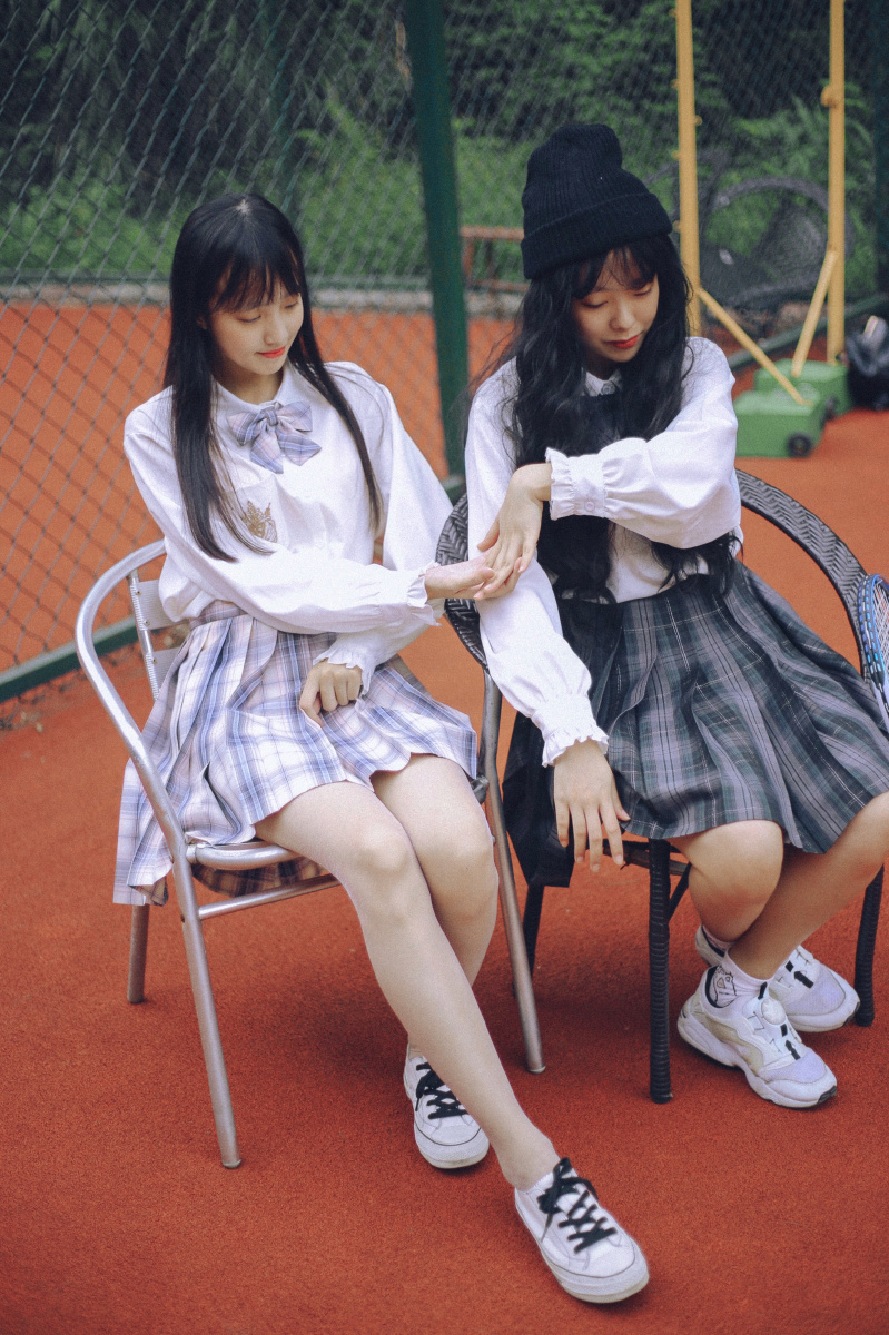 网球场双人写真jk制服日常