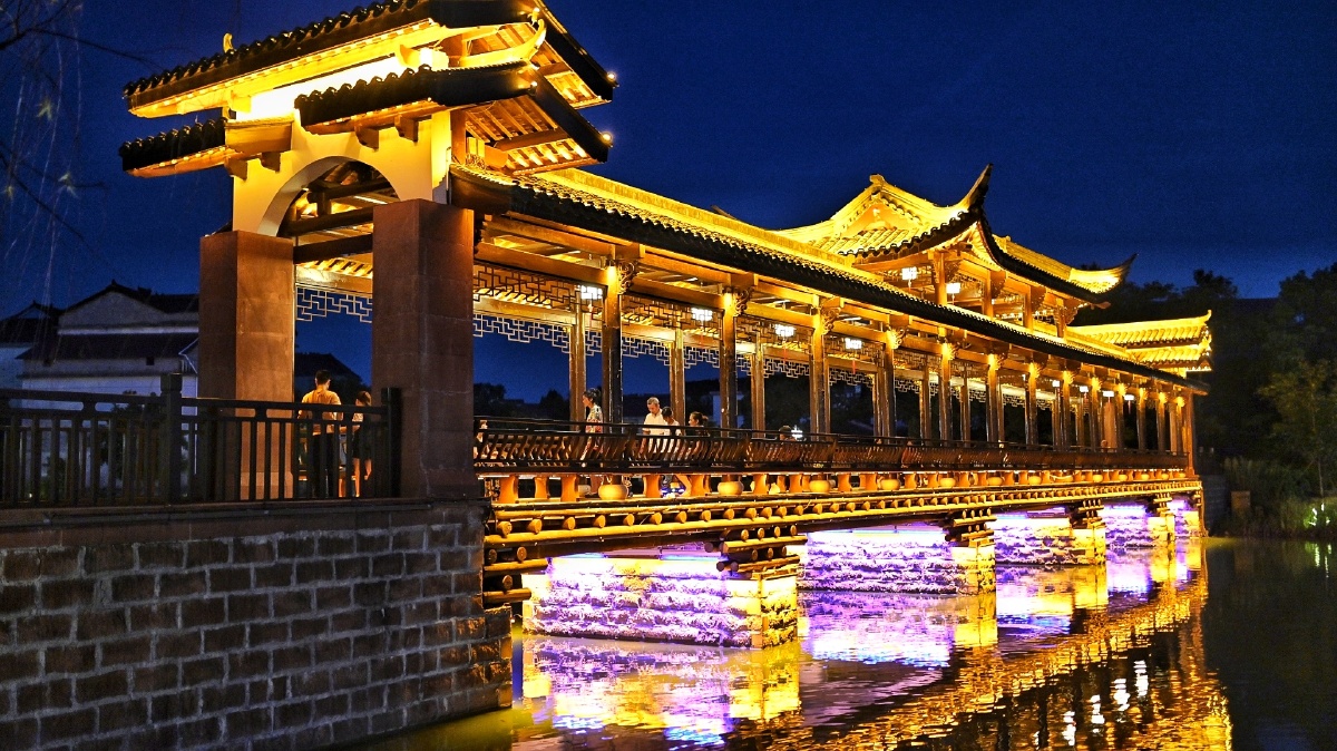 鹰潭周塘小镇夜色风光片