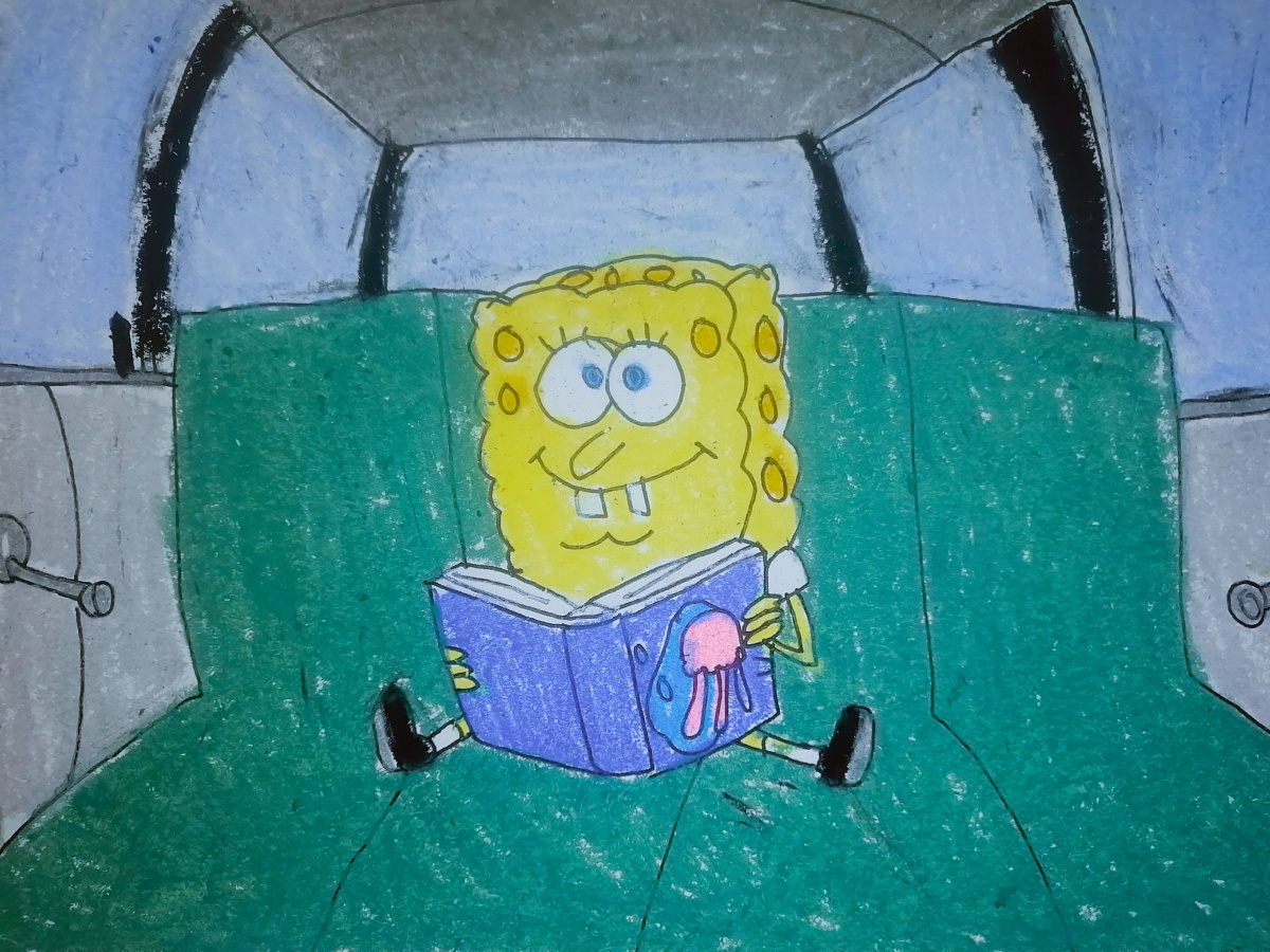 蜡笔画海绵宝宝爱看书
