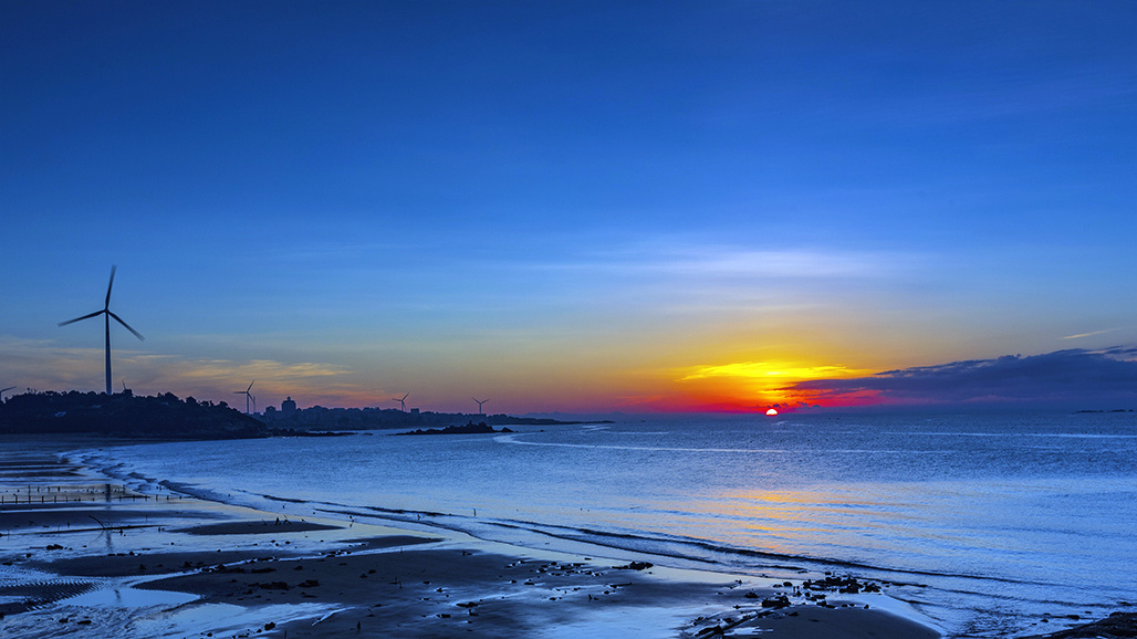 晨曦日出霞光风电蓝调慢门