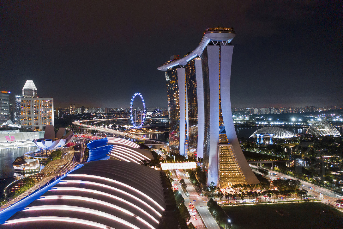 新加坡夜景城市天际线