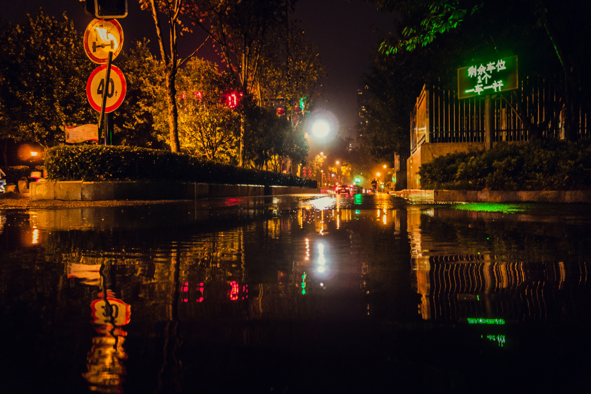 南京秋夜的雨中即景