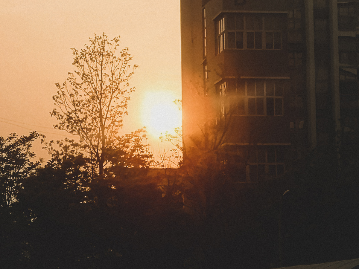 黎明前的黑暗城市边缘的黄昏