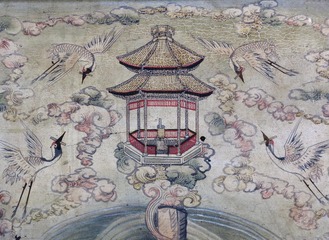 祭孔乐器“祝”上面的图案丹顶鹤，北京孔庙大成殿。