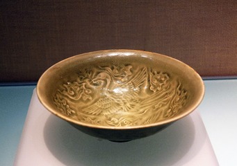 耀州窑青釉刻双鹤纹碗，宋代，北京首都博物馆文物展。