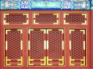 北京市天坛公园，标志性古典建筑，祈年殿精美的古典窗子。