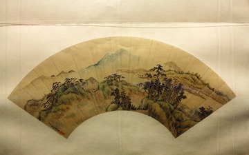 清诸皇子书画扇页。首都博物馆，“古都北京”文物展。