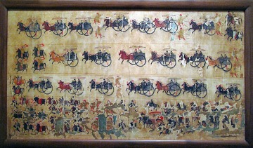《车马出行图》壁画，据河北安平东汉壁画墓出土壁画摹绘，中国国家博物馆文物。