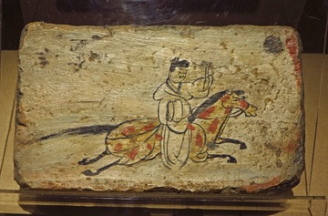 驿使图彩绘画像砖，魏晋时期，嘉峪关魏晋墓出土，广东省博物馆古代文物。