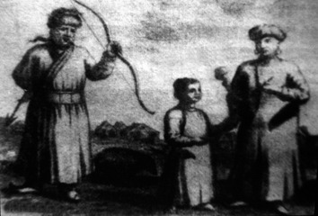 古画齐齐哈尔城居民(1690年代)，馆藏文物，黑龙江省齐齐哈尔市博物馆。