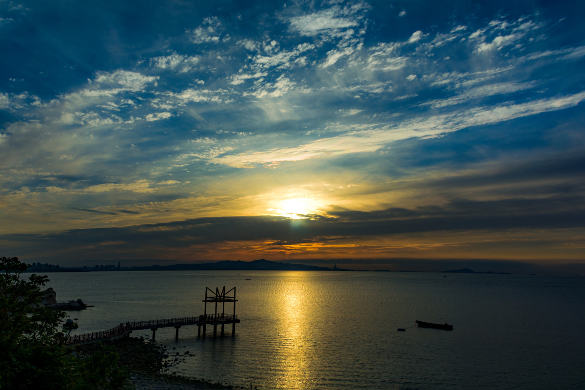 山东烟台养马岛落日海景