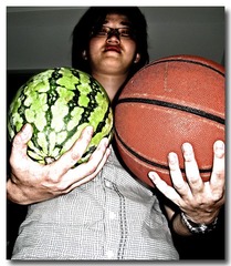 Quentine with watermelon and bal
