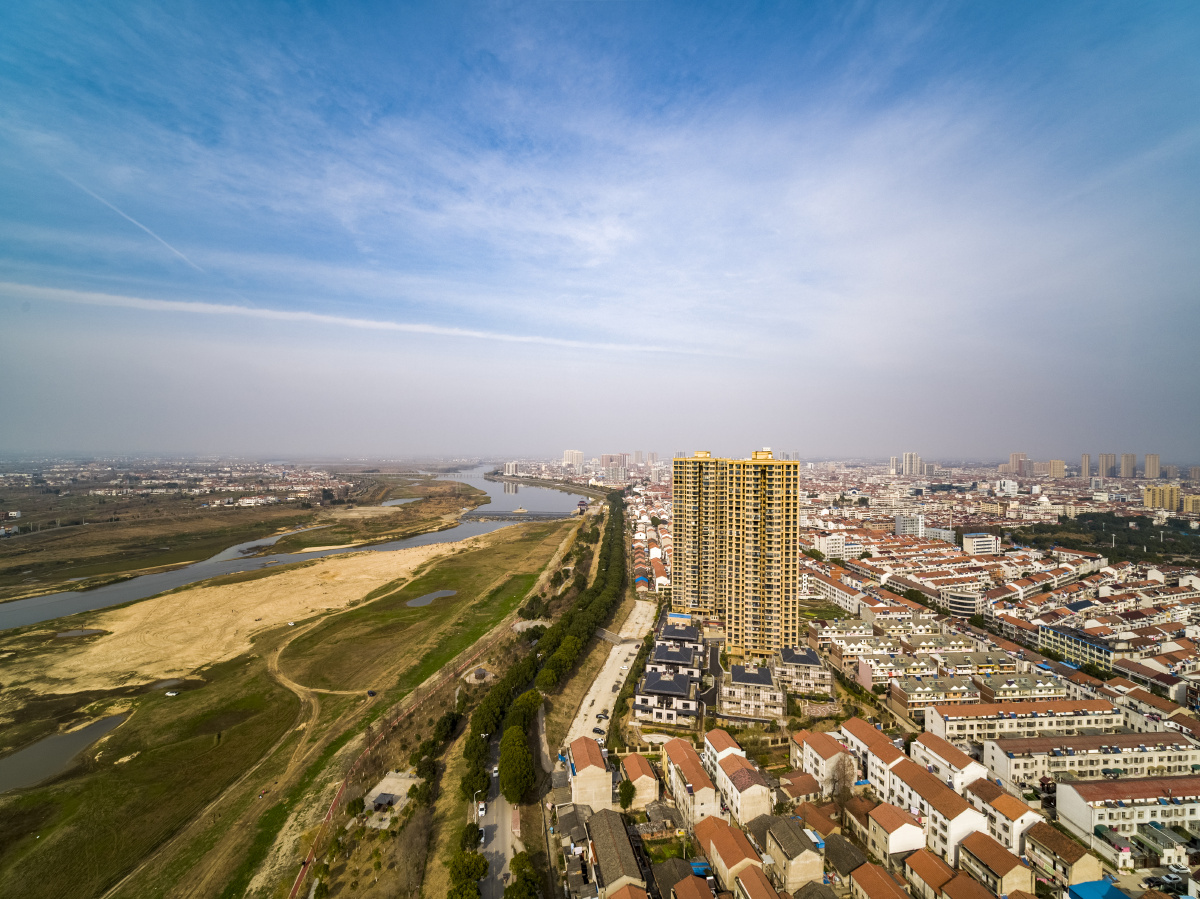 航拍武汉新洲邾城举水河