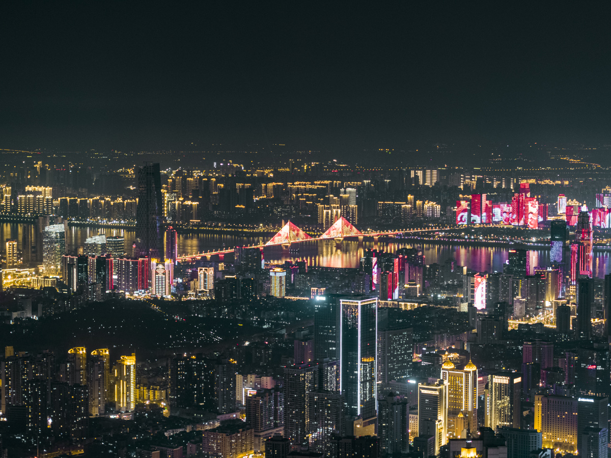 航拍武汉武汉长江二桥夜景