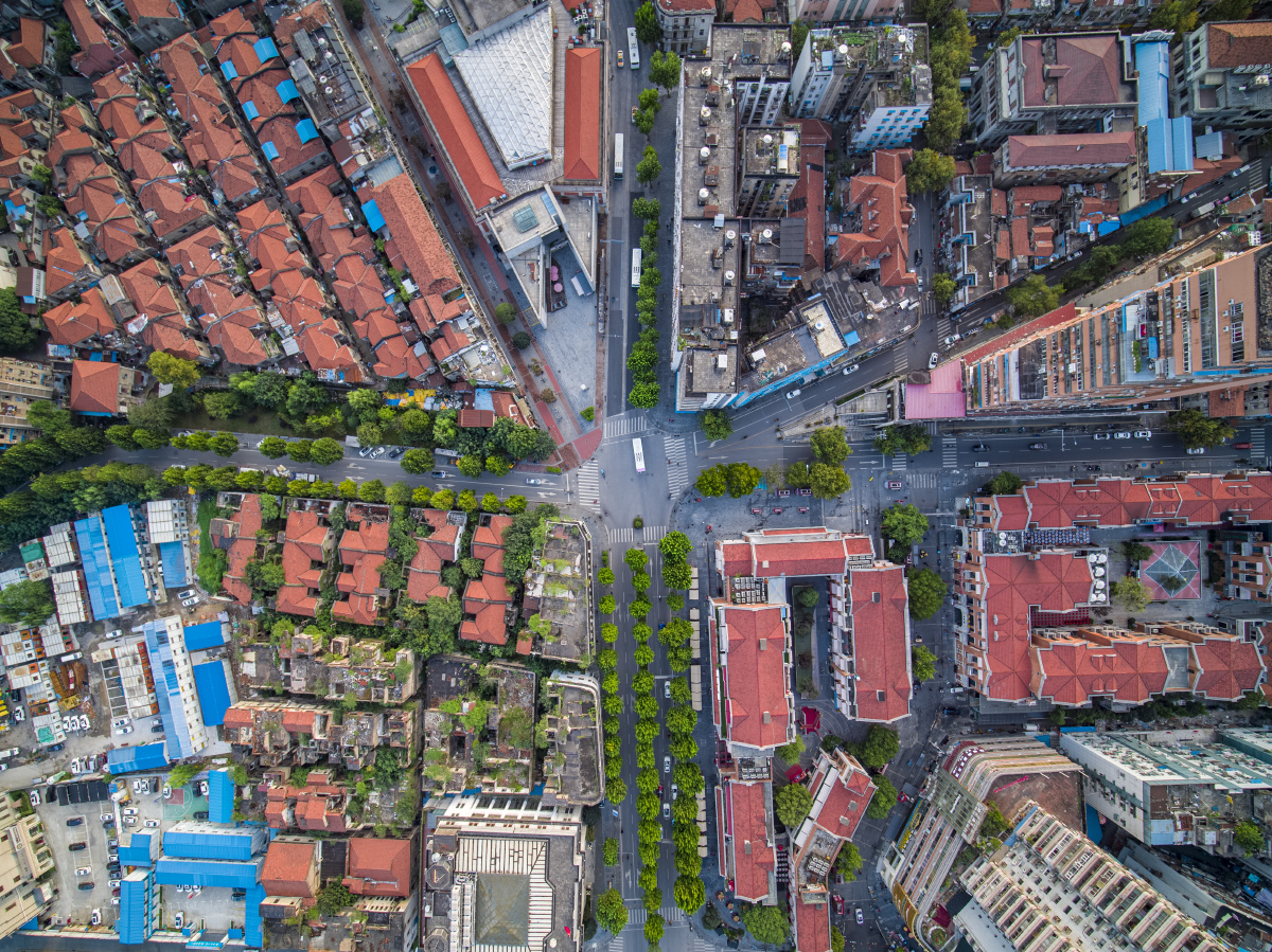 航拍武汉中山大道黄石路