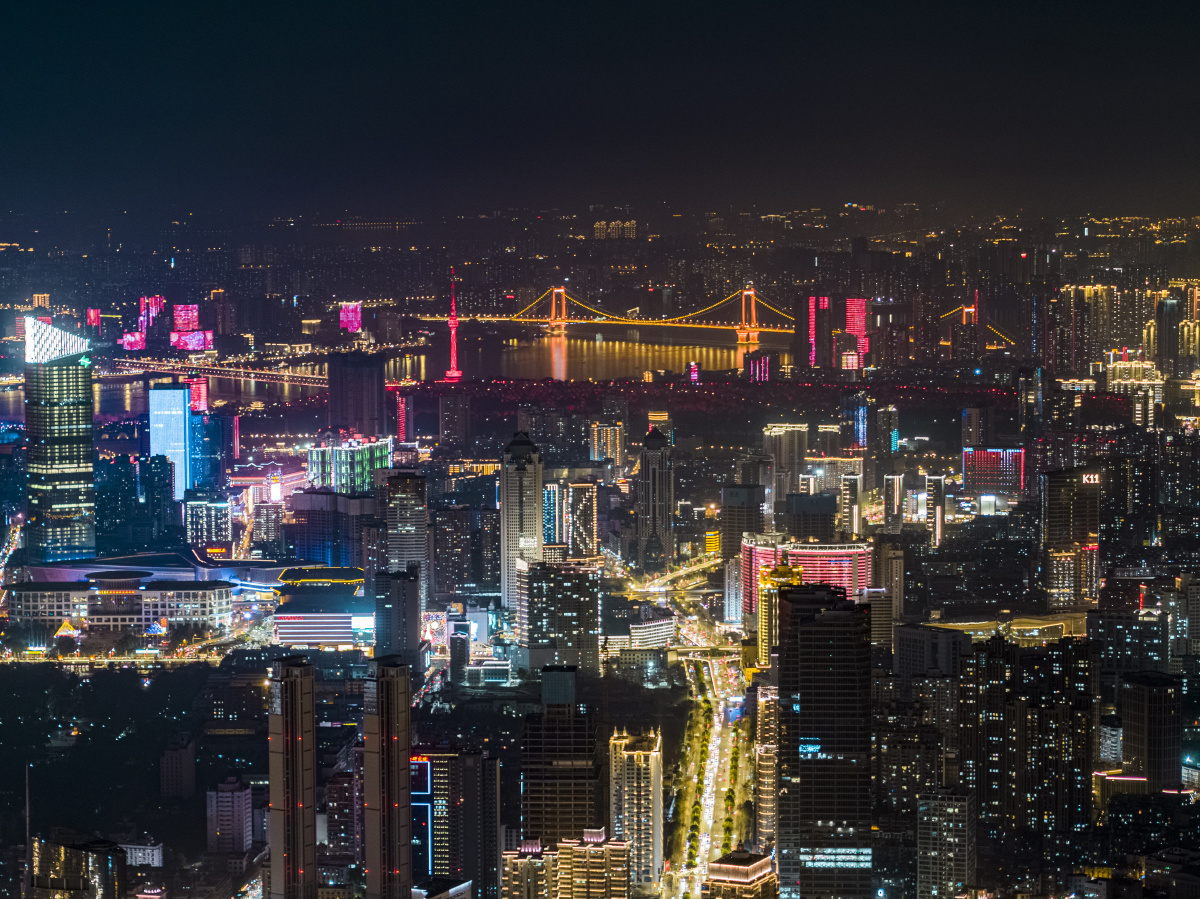 航拍武汉武胜路解放大道夜景