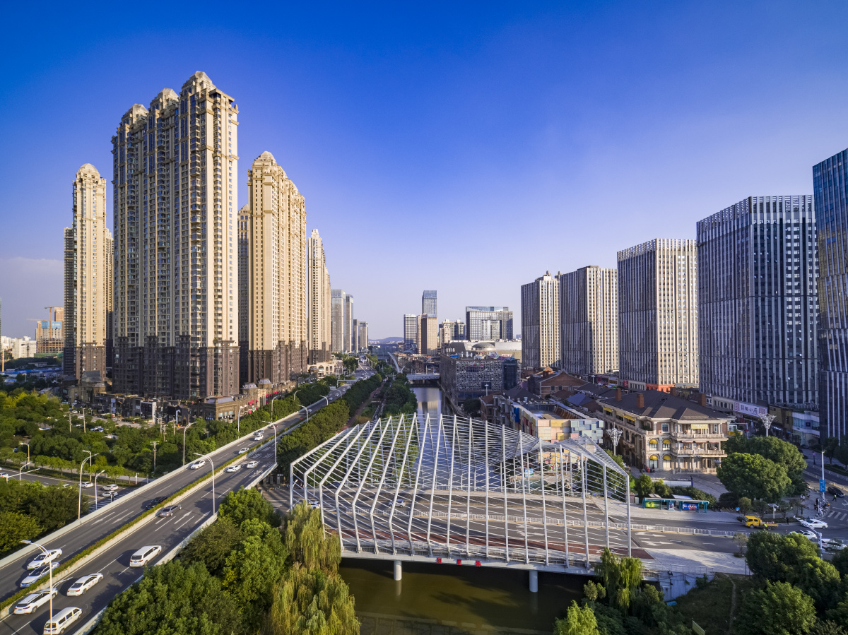 航拍武汉楚河汉街烟霞桥